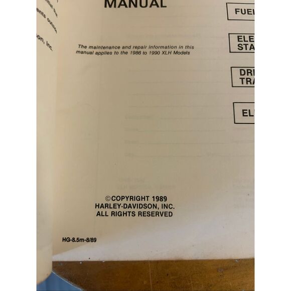 1986-1990HARLEY DAVIDSON XLH MODELS ORIGINAL FACTORY SERVICE MANUAL (5429) - Picture 8 of 8